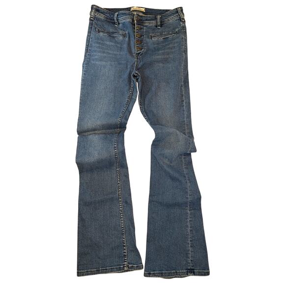 Free People Jeans Size 29 Flare Bell Bottom Button Fly High Rise Hippie Boho - Picture 5 of 11